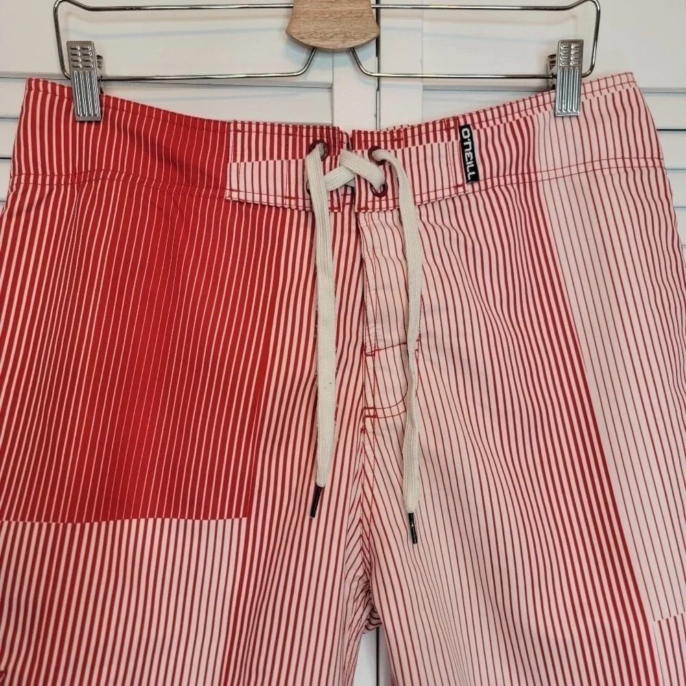 O'NEILL Warmond Striped Seersucker Board Shorts Orange Men Sz 32 Pockets Surfing